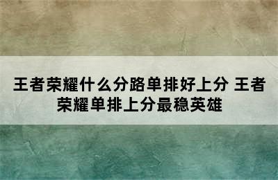 王者荣耀什么分路单排好上分 王者荣耀单排上分最稳英雄